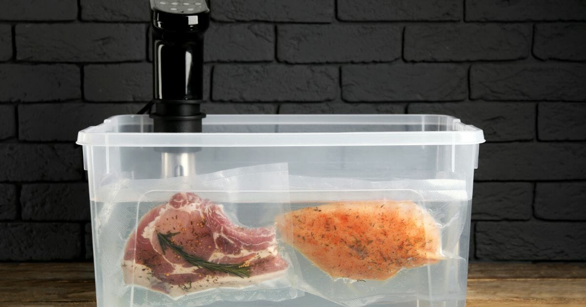 Thermal immersion circulator and vacuum packed meat in box