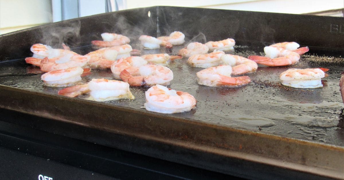 Shrimp on a flat grill